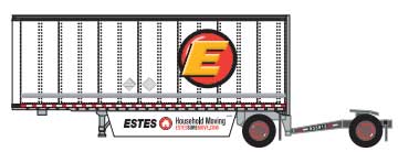 28' Pup Van Trailer with Converter Dolly - Assembled -- Estes #3 (white, yellow, red; Circle E, House Logos; "Household Moving" Sl