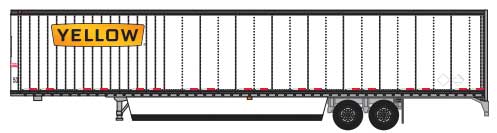 Hyundai 53' Dry Van Semi Trailer with Skirts - Assembled -- Yellow #2 (white, orange; Wide Lettering Logo)