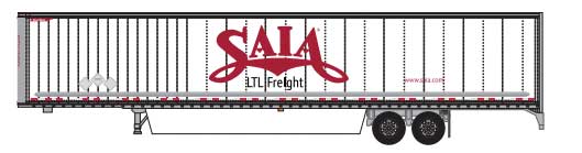 Hyundai 53' Dry Van Semi Trailer with Skirts - Assembled -- Saia #1 (white, red; "LTL Freight", website)