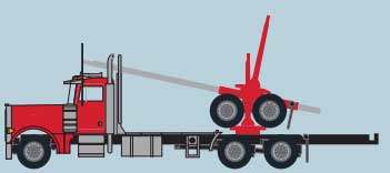 Peterbilt 379 Log Truck with Trailer - Assembled -- Red, Black