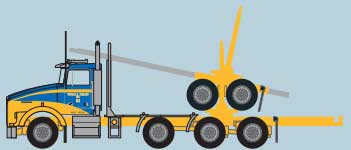 Kenworth T800 Log Truck with Trailer - Assembled -- Ireland Trucking (yellow, blue)