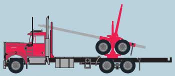 Kenworth W900 Log Truck with Trailer - Assembled -- Red, Black