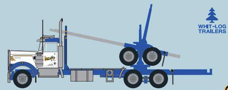 3-Axle Log Truck with Trailer - Assembled -- Gene Whittaker #2 (Dark Blue, white)