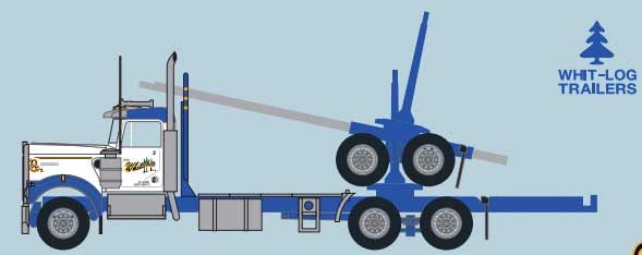 3-Axle Log Truck with Trailer - Assembled -- Gene Whittaker #2 (Dark Blue, white)
