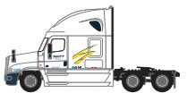 2000s Freightliner Cascadia Raised Roof Tractor - Assembled -- Swift #160835 (2017 Common Scheme; white, yellow)