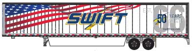 2016 53' Van Trailer - Assembled -- Swift (50th Anniversary Scheme; U.S. Flag Design, blue, gold; "Est.'66")