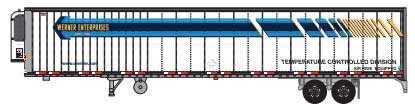 1990s 53' Reefer Trailer - Assembled -- Werner (1990s-2010s; white, blue, yellow; Arrow Graphic)