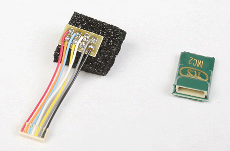 MC2P-SH 2-Function DCC Decoder w/Detachable Harness - Control Only -- Short Harness, NMRA 8-Pin Plug - .420 x 723 x .191"  10.67 x 18.36 x 4.85mm