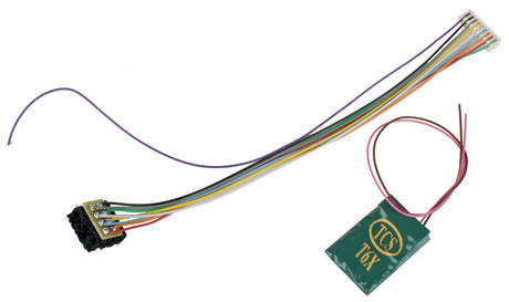 T6XP-LH 6-Function DCC Decoder with Detachable Long Harness - Control Only -- 8-Pin NMRA Plug - .661 x .969 x .217"  16.79 x 24.61 x 5.51mm