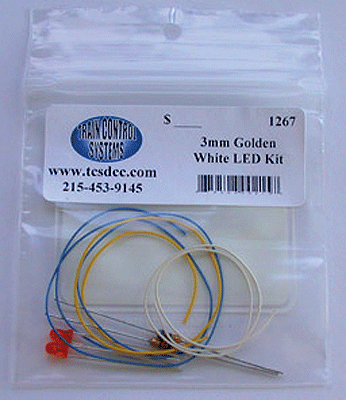 LED Kit -- 2 Golden White 1/8" 3mm Diameter LEDs, 3 Wires, 2 680-Ohm Resistors