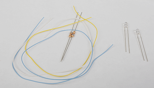 LED Kit -- Includes 2 Sunny White 1/8"  3mm Diameter LEDs, 3 Wires, 2 680-Ohm Resistor