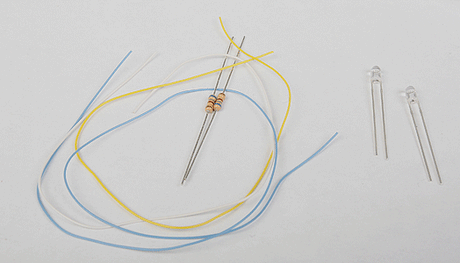 LED Kit -- Includes 2 Sunny White 1/8"  3mm Diameter LEDs, 3 Wires, 2 680-Ohm Resistor