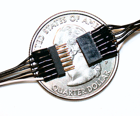 6-Pin 2 X 3 Array Mini Connector Set (1 Male, 1 Female) -- .312 x .075 x .244" with 6"  15.2cm Attached Black/White Wires