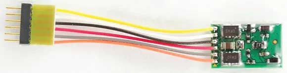 EUN651P-30 DCC 2-Function Decoder - Control Only -- w/30mm Harness & NEM 6-Pin Plug .797 x .614 x .185"