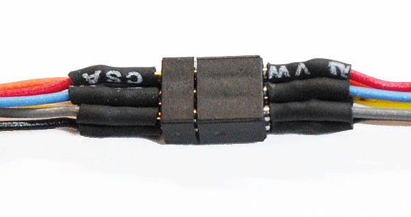 Mini Connector Set (1 Male, 1 Female) -- 6-Pin 2 x 3 Array Set .165 x .119 x .465" w/6"  15.2cm w/ Colored Wires