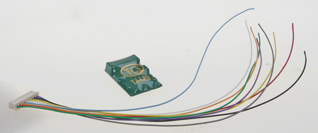 T4-LED 4 Function DCC Decoder w/On-Board Resistors for LEDs - Control Only -- .661 x .969 x .217"  16.79 x 24.61 x 5.51mm