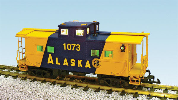 Ultimate Series Center-Cupola Steel Caboose w/Lights & Smoke - Ready to Run -- Alaska Railroad (blue, yellow)