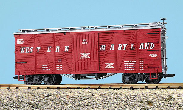 Single-Sheathed Outside-Braced Boxcar -- Western Maryland (red, silver)