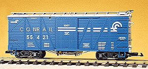 Single-Sheathed Outside-Braced Boxcar -- Conrail (blue, silver)
