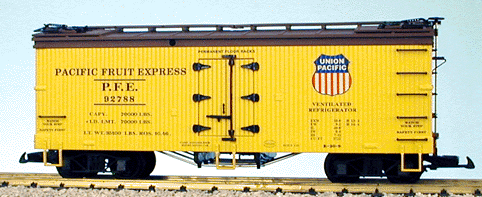 Wood Refrigerator Car w/Trussrod Underframe -- Pacific Fruit Express/Union Pacific (yellow, Boxcar Red)