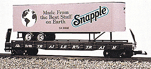 Piggyback Flatcar with Trailer -- Snapple, Cream