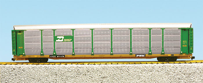 Bi-Level Enclosed Auto Carrier - Ready to Run - Ultimate Series -- Burlington Northern TTGX #971176 (silver, Cascade Green Rack, yellow Flat)