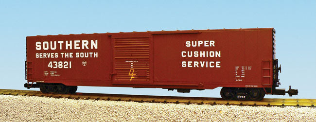 Ultimate Series 60' Steel Single-Door Boxcar w/Cushioned Coupler - Ready to Ru -- Southern (Boxcar Red, Super Cushion Service Slogan)