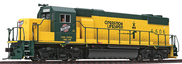 Atlas HO Trainman(TM) Diesel EMD GP38-2 Late Phase Powered -- Chicago & North Western "Operation Lifesaver" #4606 (yellow, green)