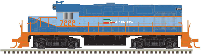 Alco RS36 - Standard DC -- Ferrocarrilles Nacionales Mexicano FNM #7222 (2-Tone Blue, orange)