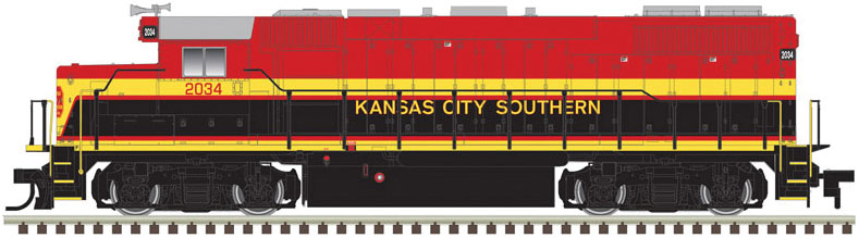 EMD GP38-2 - Standard DC - Silver -- Kansas City Southern 2034 (Southern Belle, red, yellow, black)