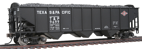 Atlas HO Trainman(R) AAR 70-Ton 9-Panel 3-Bay Open Hopper -- Texas & Pacific #9699 (black, white, red)