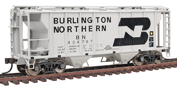 Atlas HO Trainman(TM) PS-2 2-Bay Covered Hopper, Assembled -- Burlington Northern #424787 (gray, black)