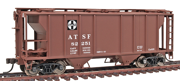 Atlas HO Trainman(TM) PS-2 2-Bay Covered Hopper, Assembled -- Santa Fe #82251 (Mineral Red, white, black)
