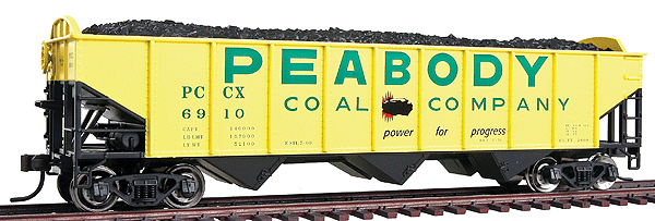 Trainman(R) AAR 70-Ton 3-Bay Open Hopper w/Arched Ends - Ready to Run 3-Pack -- Peabody Coal Company #6910, 6922 & 6935 (yellow, green)