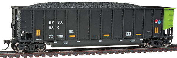 Trainman(R) Aluminum Coal Gondola w/Load - Ready to Run -- Wisconsin Public Service #869 (black, green, Balloons Logo)