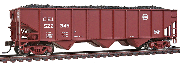 AAR 70-Ton 3-Bay Open Hopper - Ready to Run -- Chicago & Eastern Illinois #522345 (brown, C&EI Buzz Saw Logo)