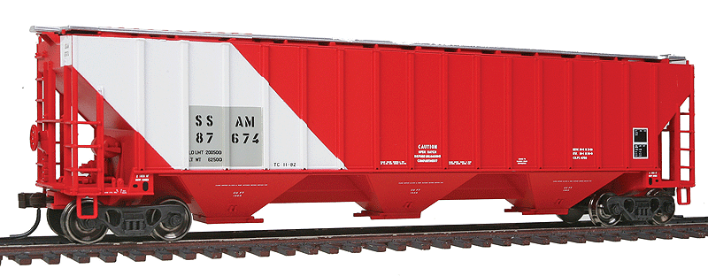 Thrall 4750 3-Bay Covered Hopper - Ready to Run -- Sault St. Marie Bridge Co. (WC) SSAM #87674 (Patch Job, red, whie, gray)