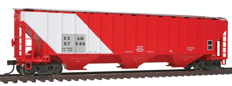 Thrall 4750 3-Bay Covered Hopper - Ready to Run -- Sault St. Marie Bridge Co. (WC) SSAM #87688 (Patch Job, red, whie, gray)