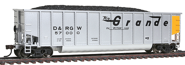 Aluminum Coal Gondola - Ready to Run -- Denver & Rio Grande Western #57000 (Fantasy, silver, yellow, Flying Grande)