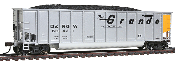 Aluminum Coal Gondola - Ready to Run -- Denver & Rio Grande Western #58431 (Fantasy, silver, yellow, Flying Grande)
