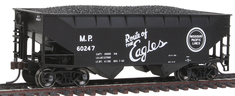 Offset-Side 2-Bay Open Hopper w/Flat End - Ready to Run -- Missouri Pacific #60247 (black, Large Route of the Eagles Slogan)