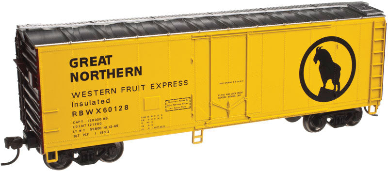 40' Plug-Door Boxcar - Ready to Run - Ready to Run -- Great Northern RBWX #60144 (WFEX yellow, silver, black, Large Rocky Logo)