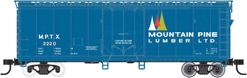 40' Plug-Door Boxcar - Ready to Run - Ready to Run -- Mountain Pine Lumber MPTX #2229 (blue, white, green, orange)