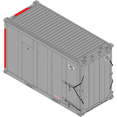 20' High Cube Trash Container 4-Pack - Ready to Run -- AWIU Set #5 (gray, red Stripe)