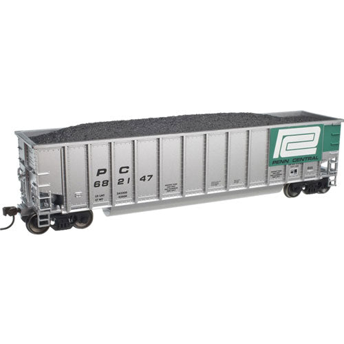 Aluminum Coal Gondola w/Load - Ready to Run -- Penn Central #682100 (Fantasy Scheme, aluminum, jade green, Large Logo)
