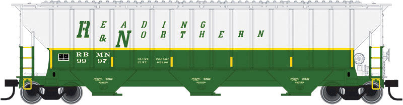 Thrall 4750 3-Bay Covered Hopper - Ready to Run -- Reading, Blue Mountain & Northern RBMN #9993 (white, green, yellow)