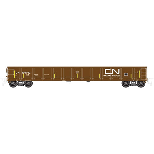 Evans 52' Gondola - Ready to Run -- Canadian National #136647 (Boxcar Red, white, yellow, Noodle Website Logo)