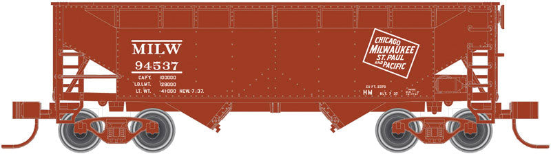 2-Bay Offset-Side Hopper w/Flat Ends - Ready to Run -- Milwaukee Road #94253 (Boxcar Red, Large CMSTP&P Logo)