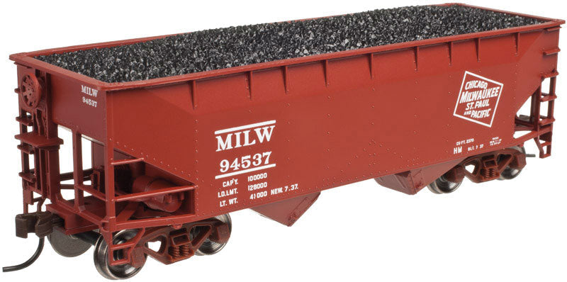 2-Bay Offset-Side Hopper w/Flat Ends - Ready to Run -- Milwaukee Road #94537 (Boxcar Red, Large CMSTP&P Logo)