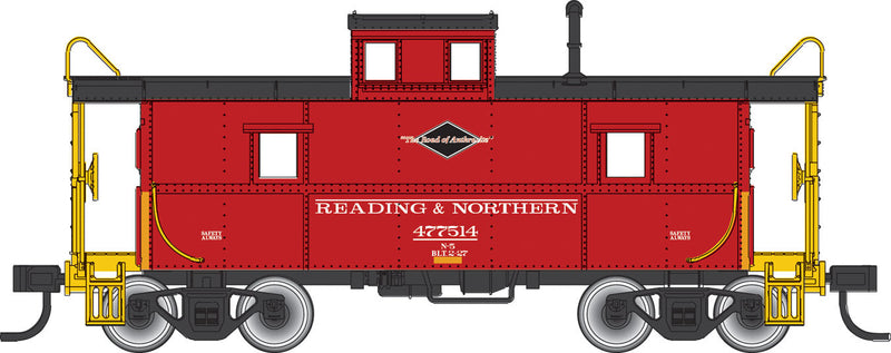 C&O-Style Steel Center-Cupola Caboose - Ready to Run -- Reading & Northern #477514 (red, black, yellow)